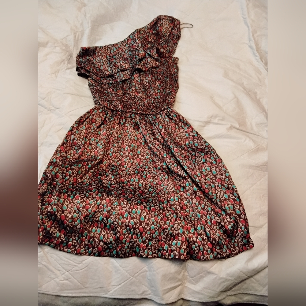 Costa Blanca Black and Pink Asymmetrical Ruffled Sundress